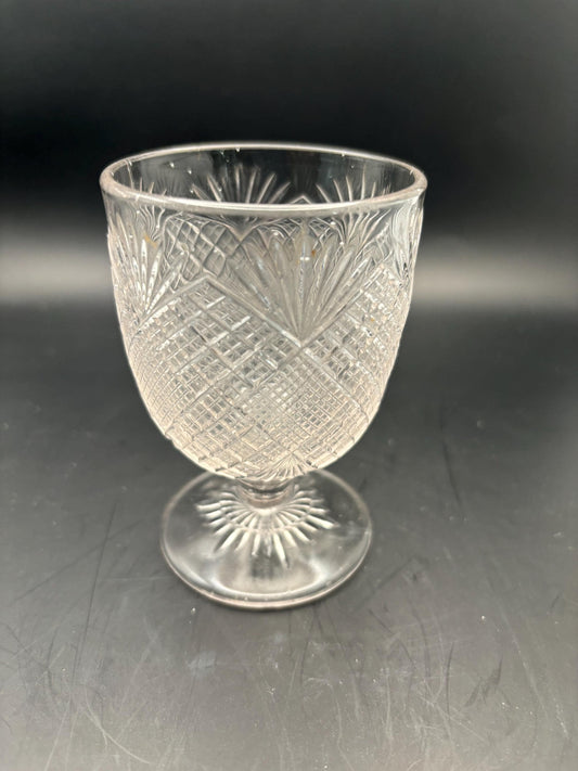 Antique Glass Footed Cup Flattened Diamond and Sunburst Design Pressed Glass Egg Cup 1870’s Lover Antiques and Vintage