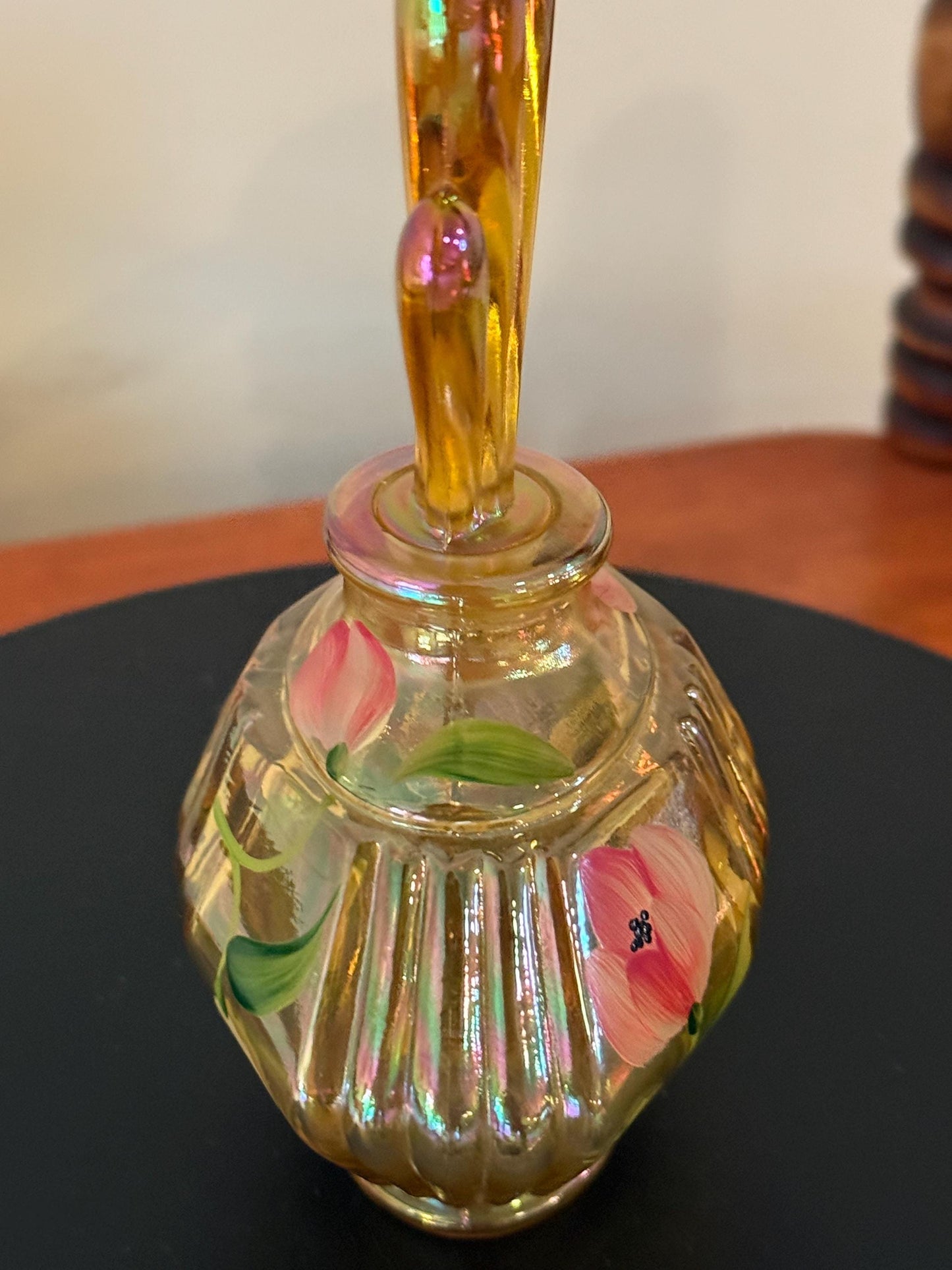 Vintage Fenton Art Glass Perfume Bottle Autumn Gold Carnival Glass Hand Painted by C. Hall Lover Antiques and Vintage