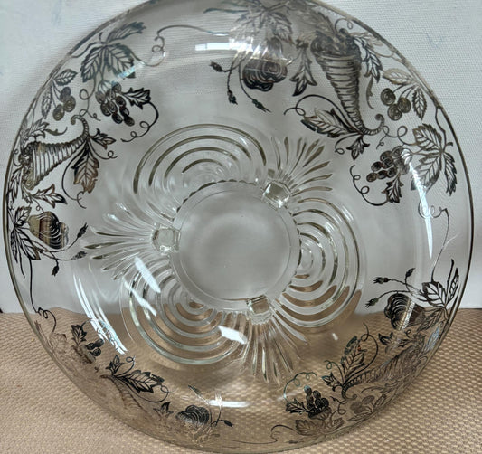 Vintage Silver on Crystal Large Serving Plate Platter Three Footed By Silver City Lover Antiques and Vintage