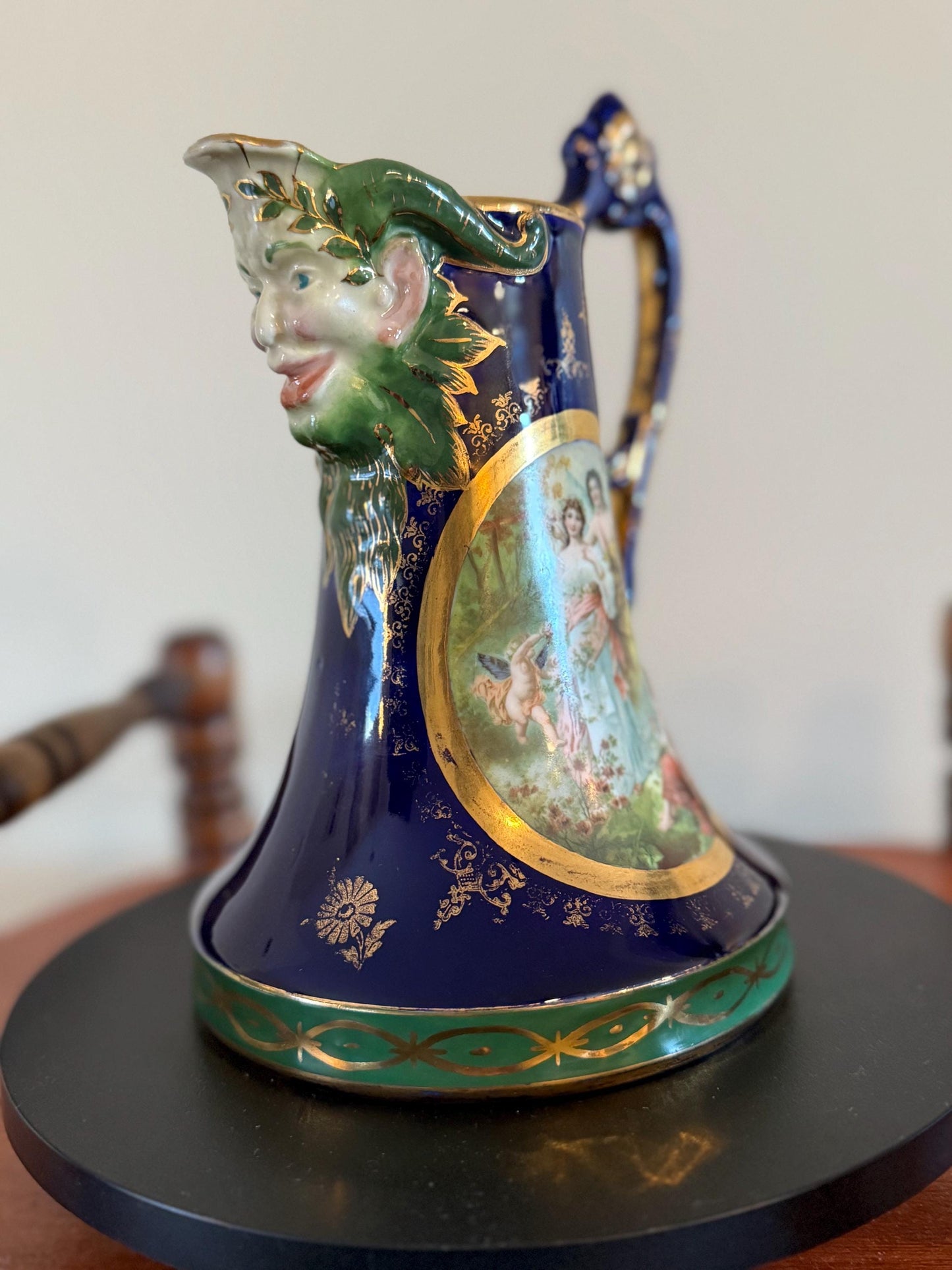 Antique Royal Vienna Carl Knoll Bacchus Face Pitcher Lover Antiques and Vintage