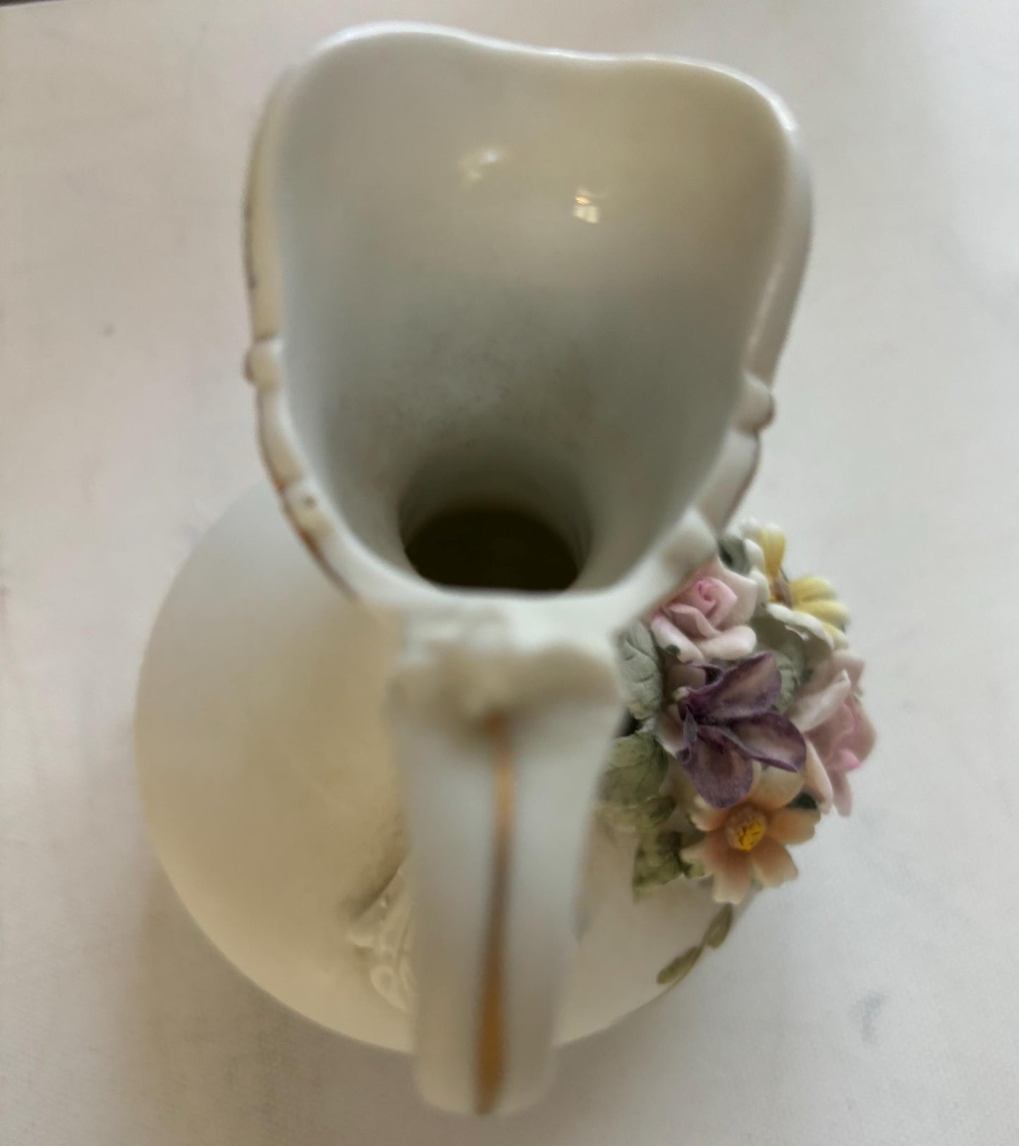 Vintage Lefton Hand Painted Porcelain Pitcher with Handle Capodimonte Figurine Numbered KW4196 Lover Antiques and Vintage