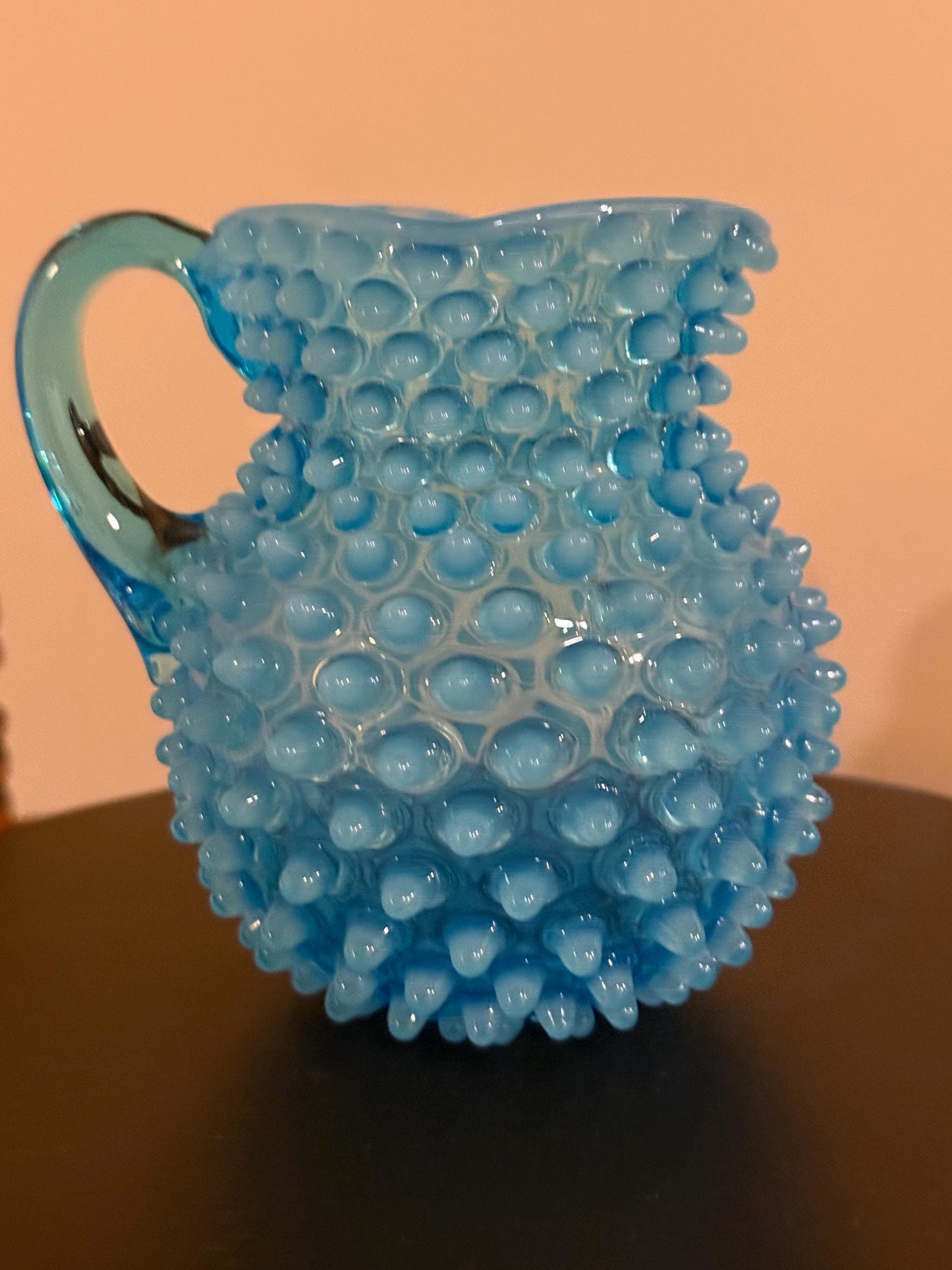 Antique Hobbs, Brockunier & Co. Blue Glass Hobnail Mini Water Pitcher Satin Blue Glass Art Lover Antiques and Vintage
