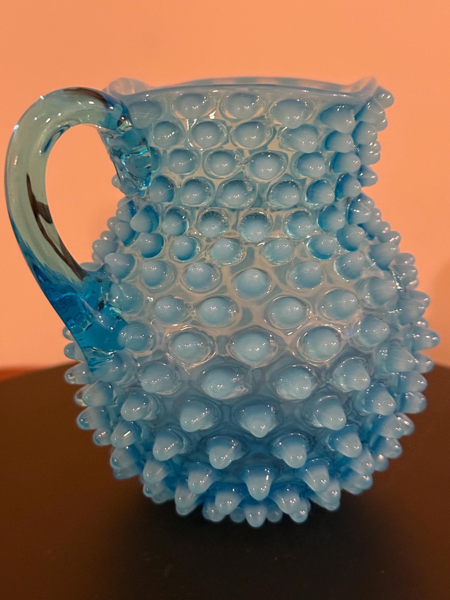 Antique Hobbs, Brockunier & Co. Blue Glass Hobnail Mini Water Pitcher Satin Blue Glass Art Lover Antiques and Vintage
