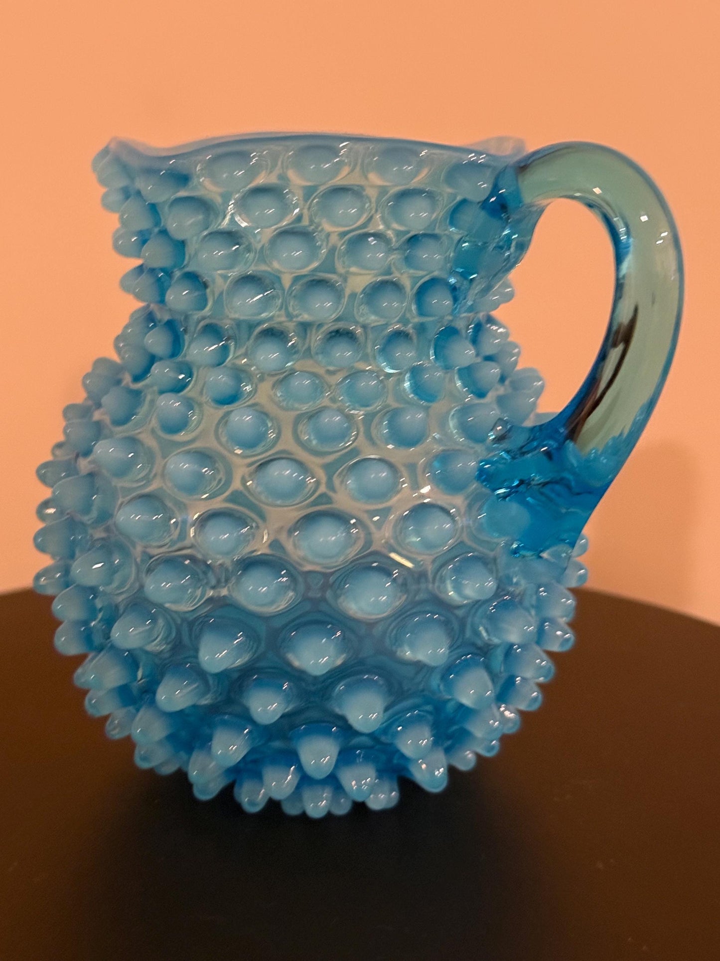 Antique Hobbs, Brockunier & Co. Blue Glass Hobnail Mini Water Pitcher Satin Blue Glass Art Lover Antiques and Vintage