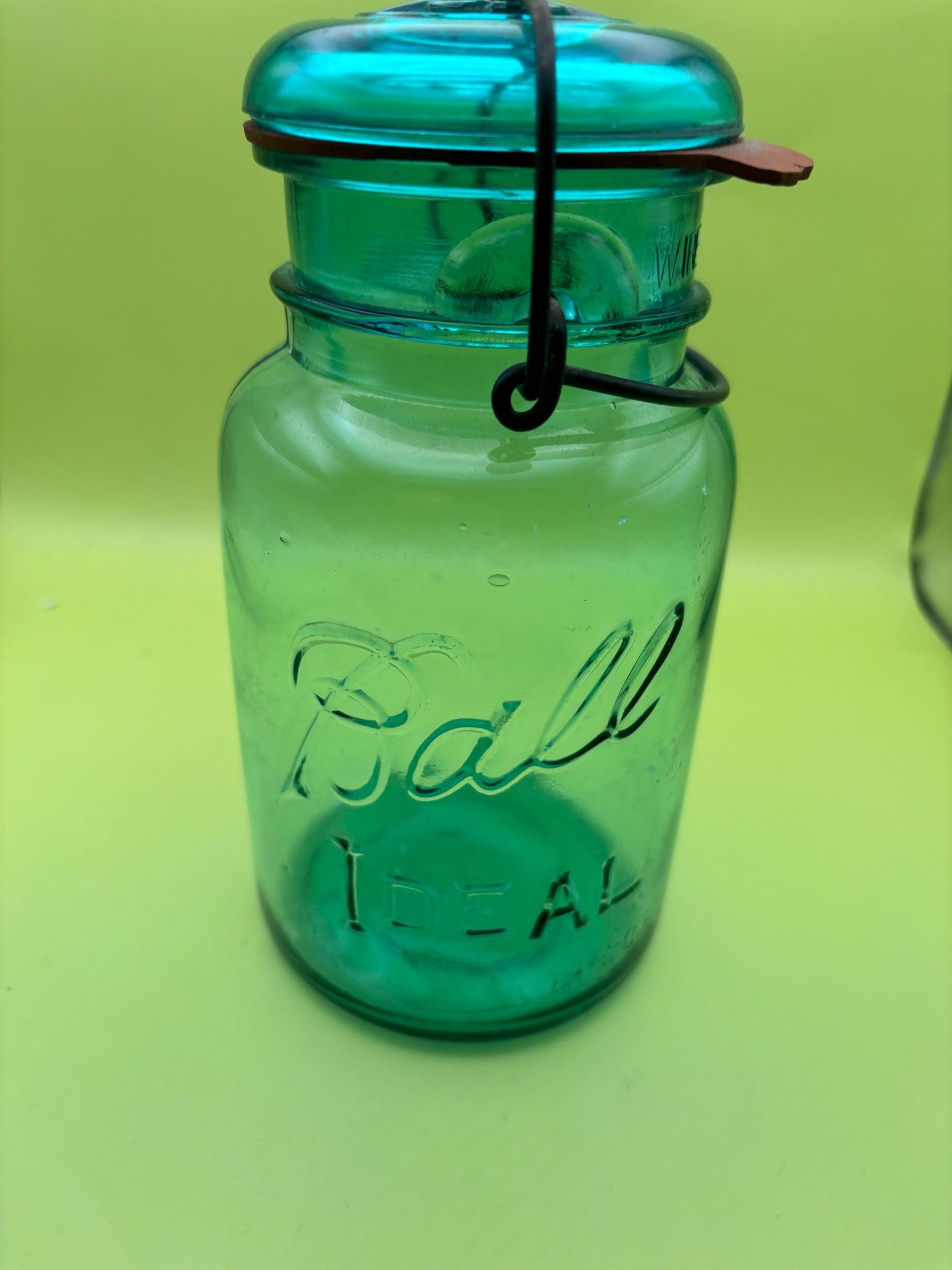 Antique Teal Ideal Ball Glass Jar with Lid Container with Top Lover Antiques and Vintage