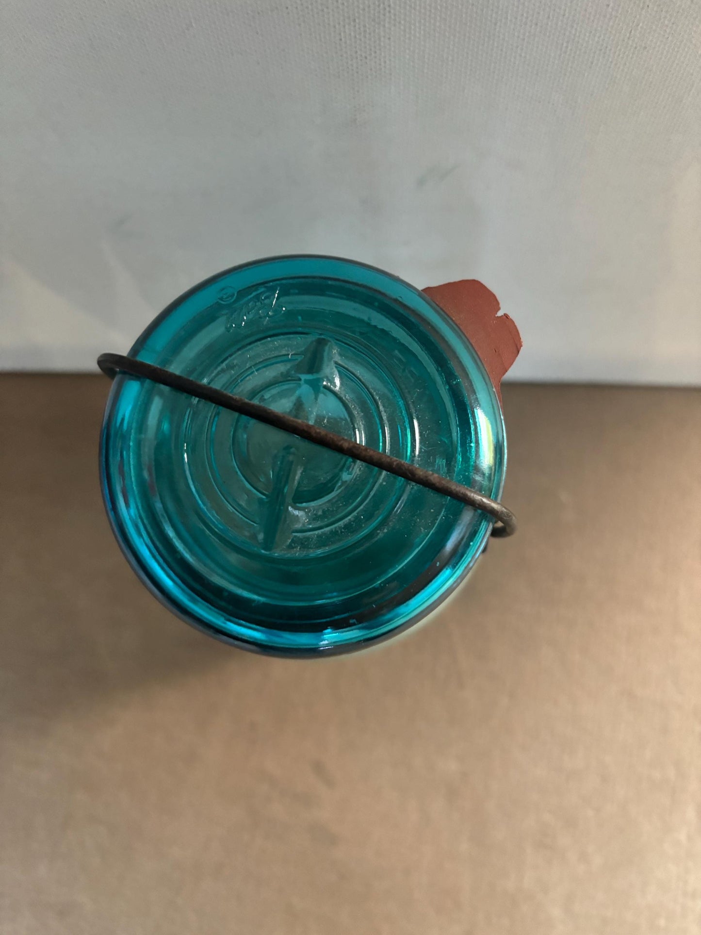 Antique Teal Ideal Ball Glass Jar with Lid Container with Top Lover Antiques and Vintage