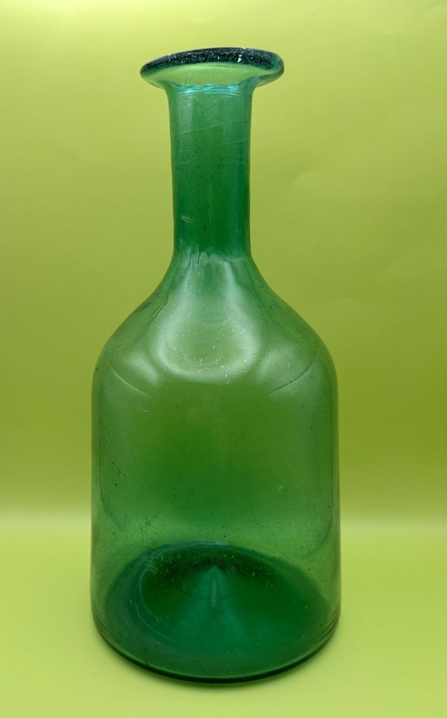 Antique Green Glass Fluted Bottle Emerald Glass Jar Emerald Wide Mouth Bottle Lover Antiques and Vintage