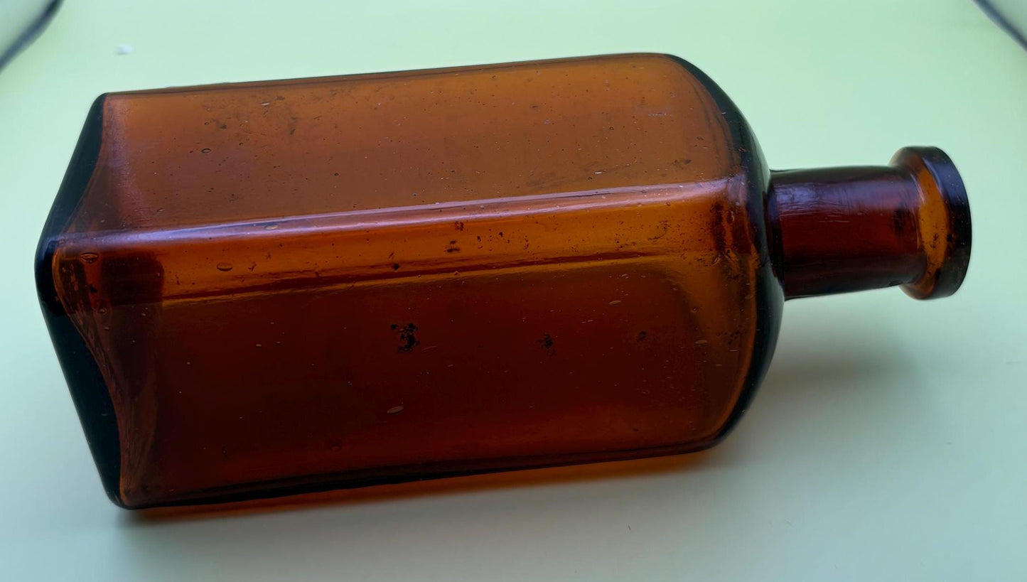Antique Amber Glass Fluted Square Bottle Theodore Metcalf and Company Boston Orange Glass Jar Wine Bottle Lover Antiques and Vintage