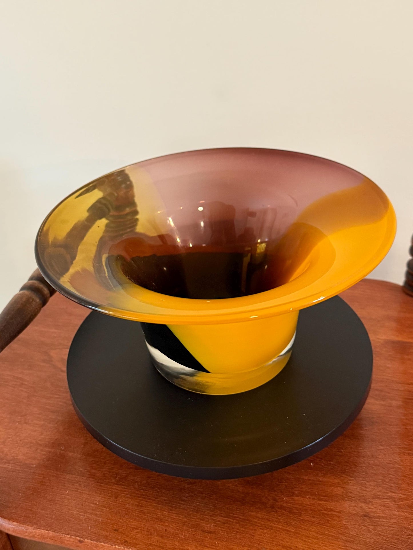 Vintage Amber and Purple Art Glass Vase Eclectic Contemporary Bowl Art Structure Lover Antiques and Vintage