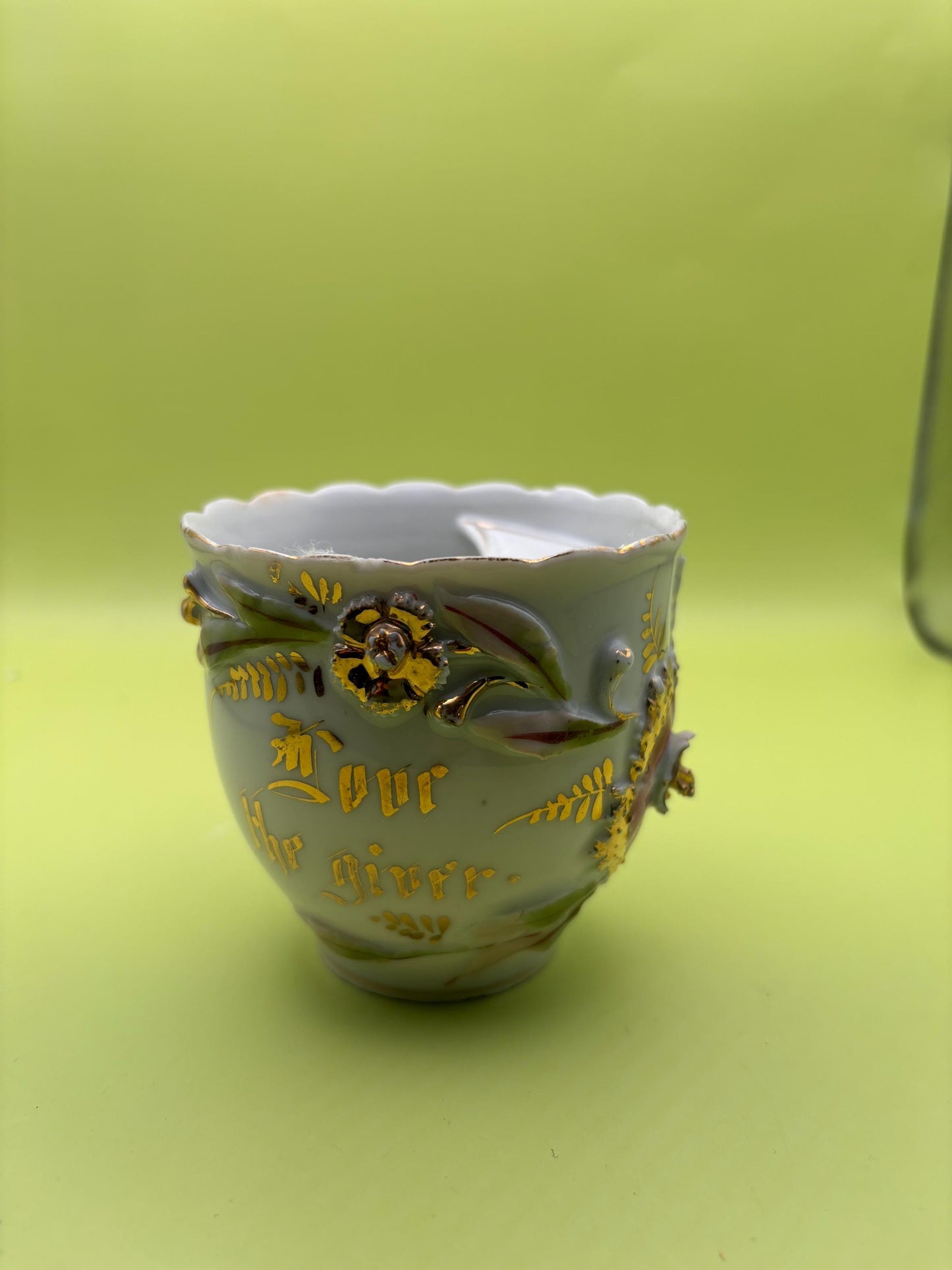 Antique Germany Mustache Tea Cup Mustache Mug Raised Hand Painted and Gold Gilding Lover Antiques and Vintage