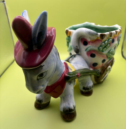 Vintage Lefton Donkey with Cart Hand Painted Ceramic Planter Figurines Japanese Lover Antiques and Vintage
