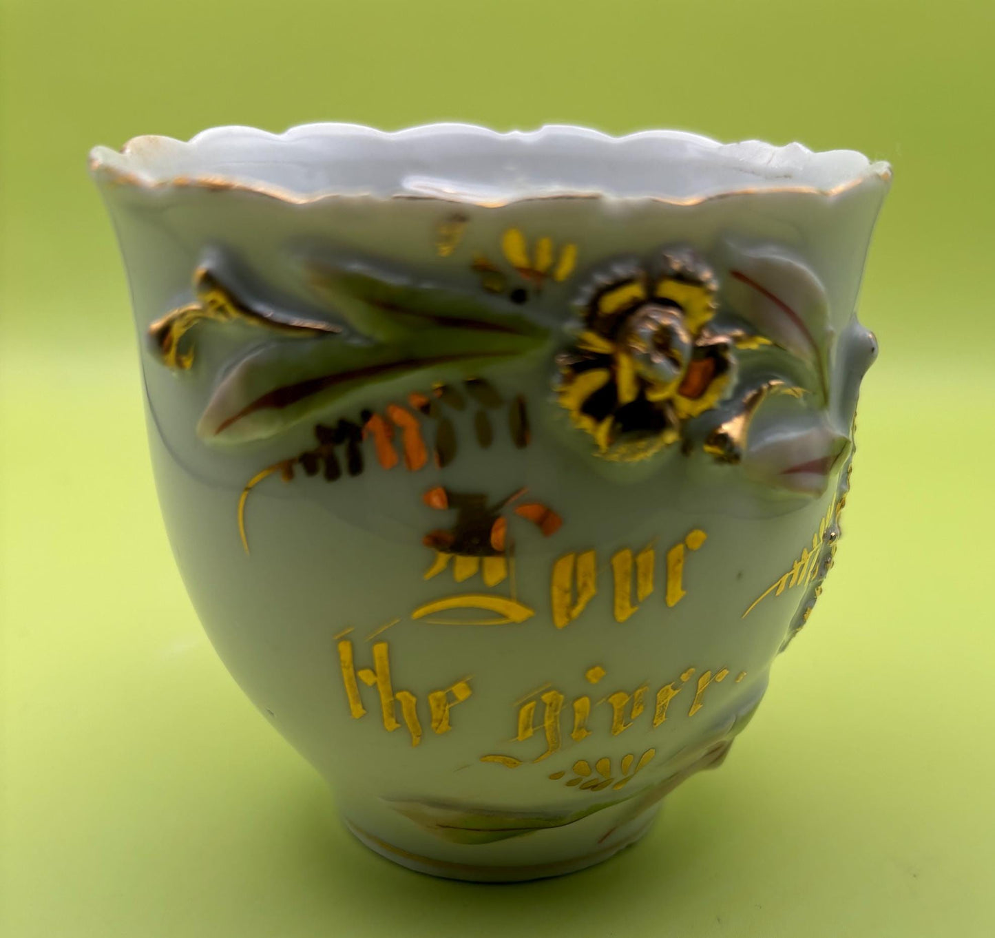 Antique Germany Mustache Tea Cup Mustache Mug Raised Hand Painted and Gold Gilding Lover Antiques and Vintage