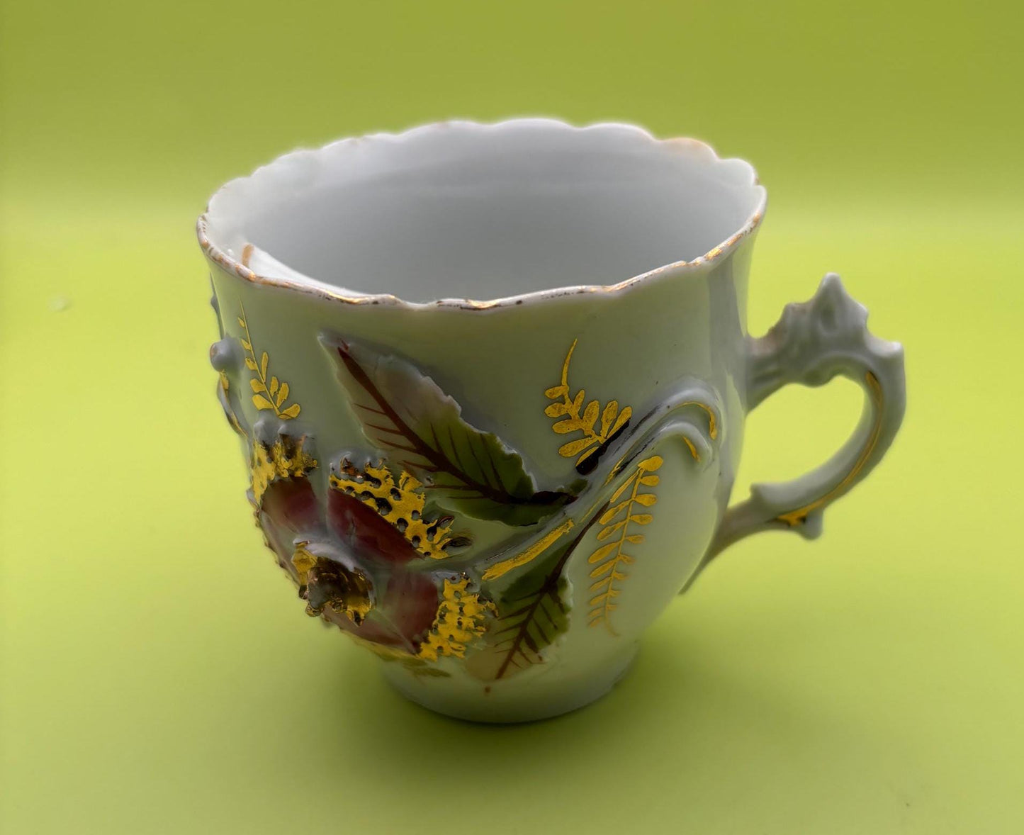 Antique Germany Mustache Tea Cup Mustache Mug Raised Hand Painted and Gold Gilding Lover Antiques and Vintage