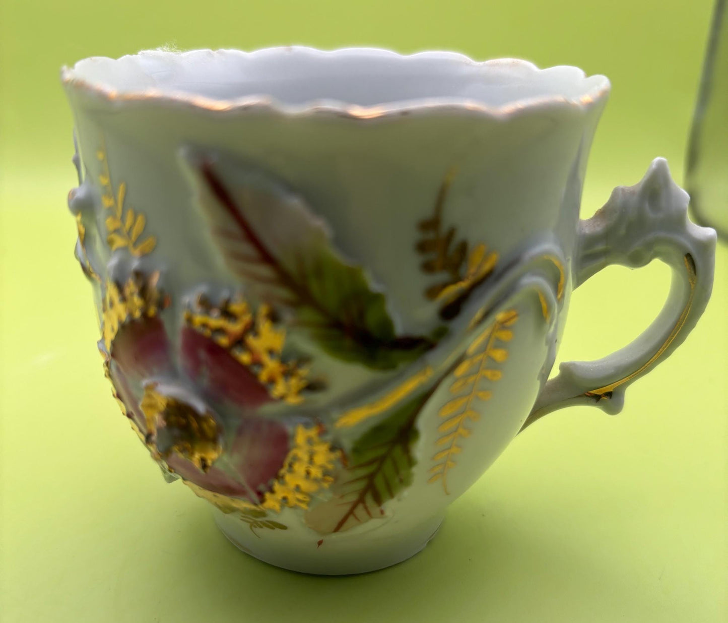 Antique Germany Mustache Tea Cup Mustache Mug Raised Hand Painted and Gold Gilding Lover Antiques and Vintage