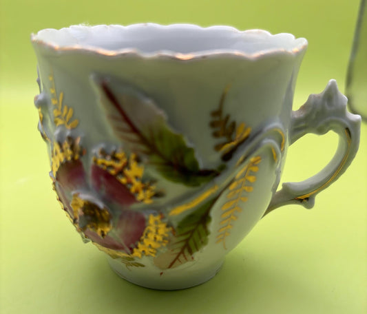 Antique Germany Mustache Tea Cup Mustache Mug Raised Hand Painted and Gold Gilding Lover Antiques and Vintage
