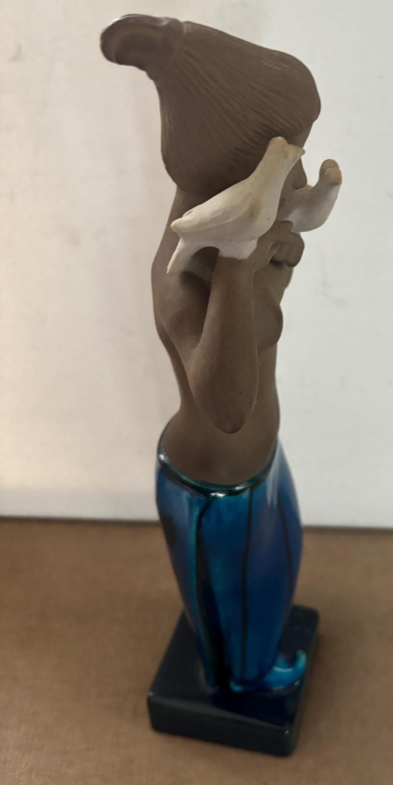Vintage Royal Copenhagen Woman with Birds Figurine Stoneware with Turquoise Glaze Signed Johannes Hedegaard in 1955 Lover Antiques