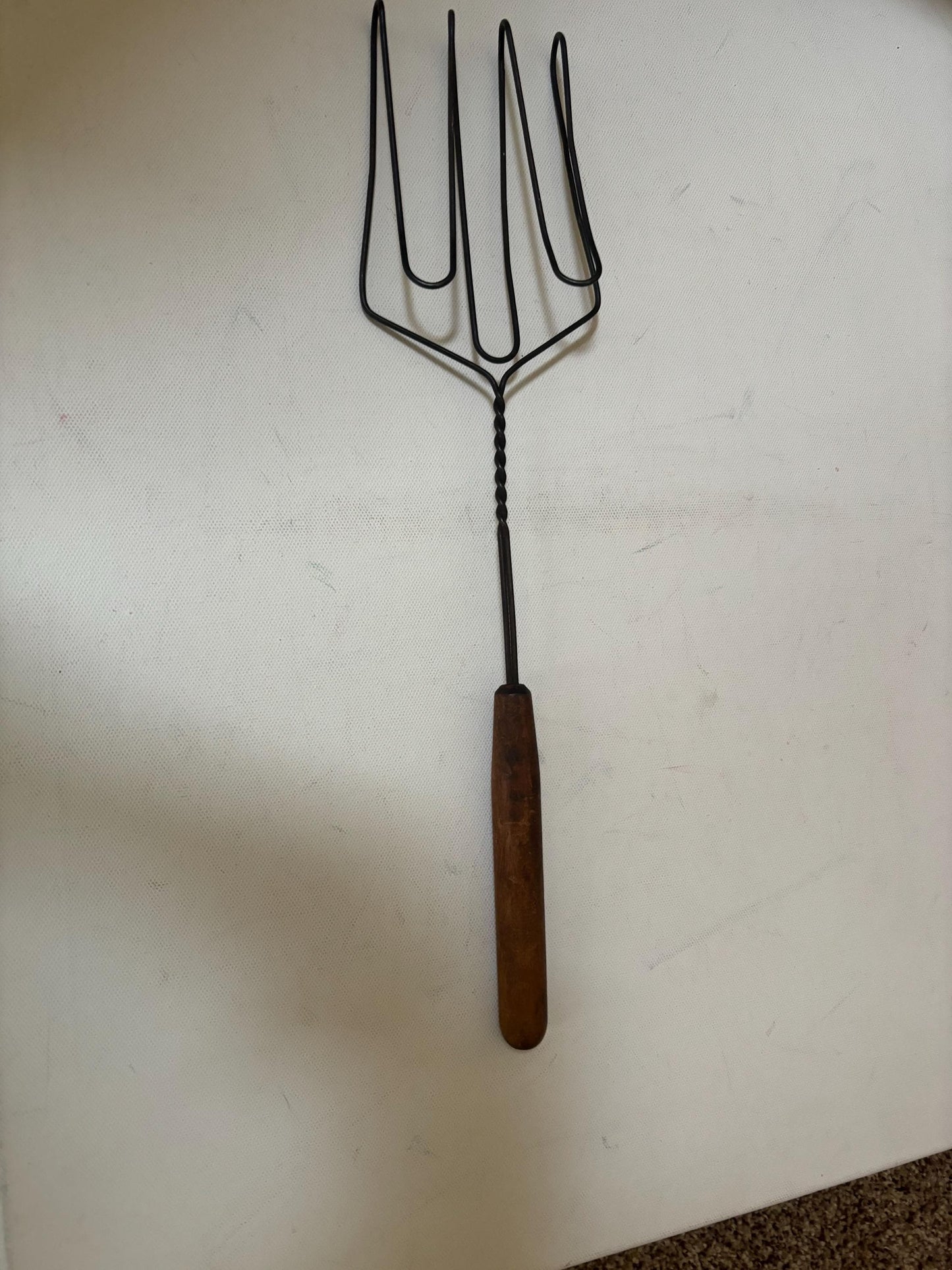 Antique Hot Dog Roller Cooker Wire with Wood Handle Primitive Grill Tool Lover Antiques and Vintage