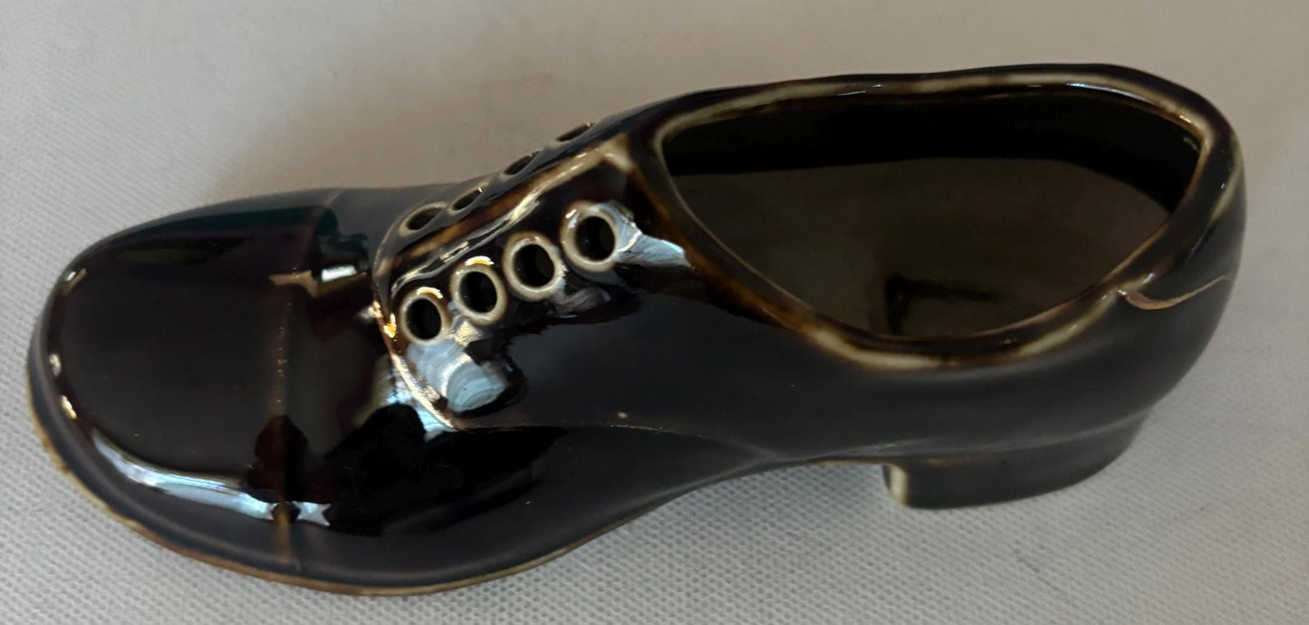 Antique German Oxford Shoe Ceramic Brown Saddle Shoe Lover Antiques and Vintage