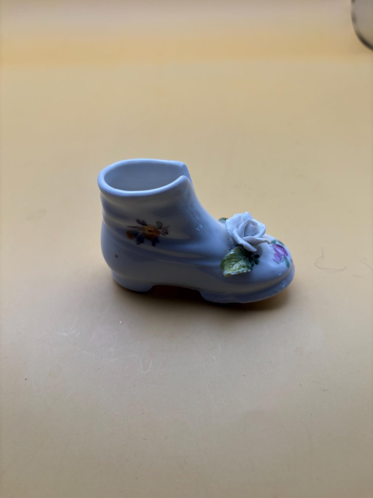 Vintage Miniature Porcelain Shoe with Rose Made in Germany White Flower Slipper German Shoe Lover Antiques and Vintage