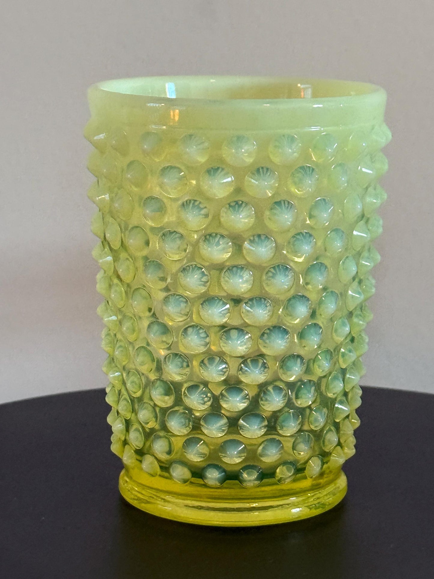 Vintage Fenton Vaseline Hobnail Glass Tumbler Cup Uranium Glass Lover Antiques and Vintage