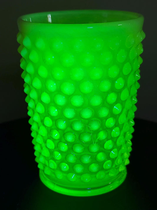 Vintage Fenton Vaseline Hobnail Glass Tumbler Cup Uranium Glass Lover Antiques and Vintage