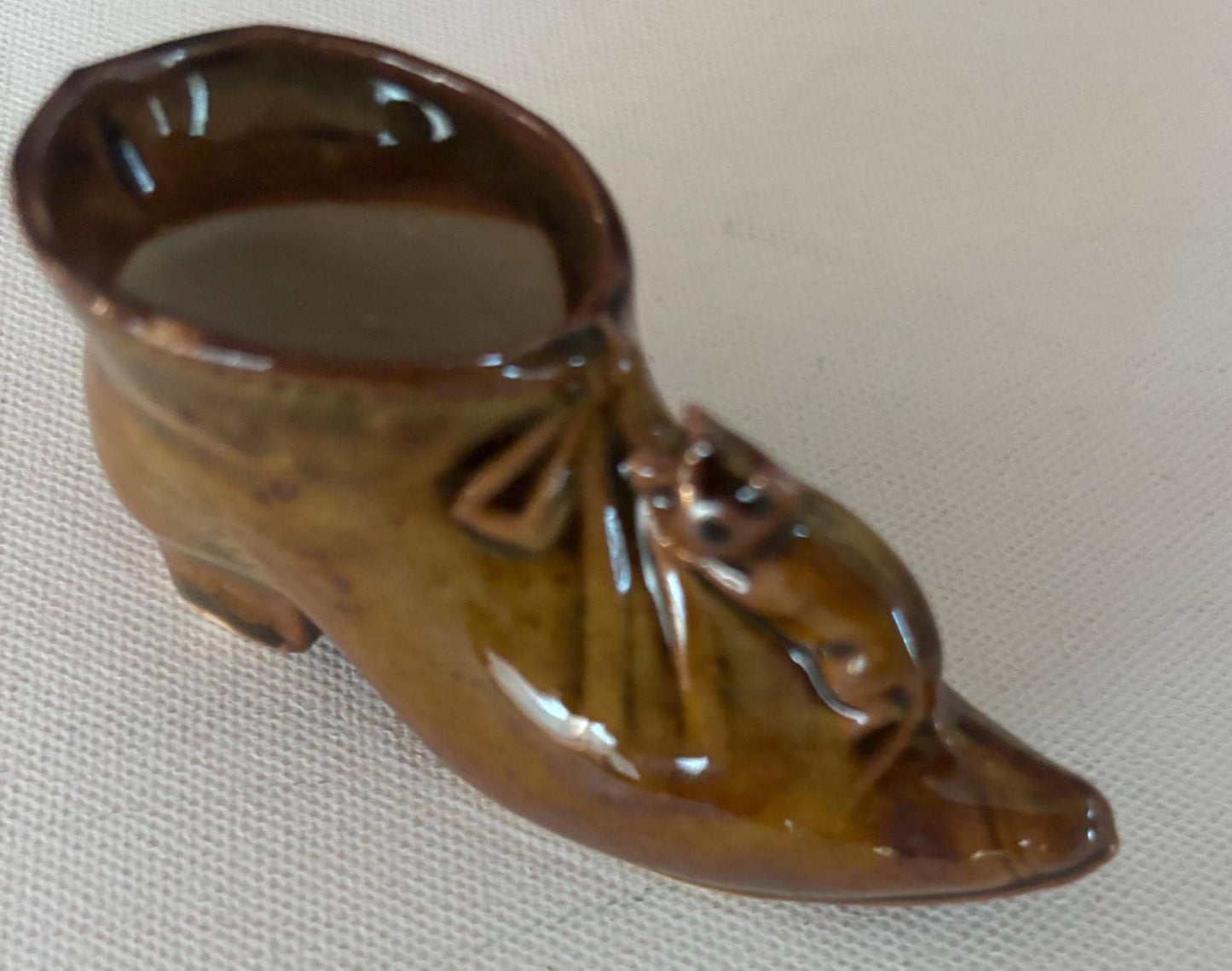 Vintage Cat on Top of Brown Shoe Ceramic Lace Up Shoe Lover Antiques and Vintage