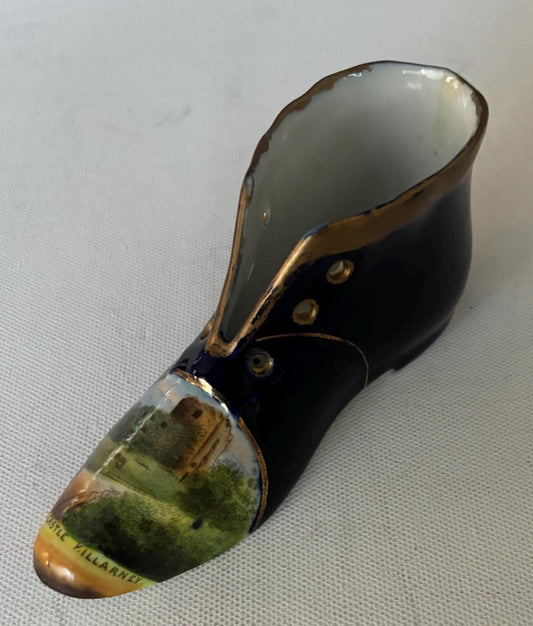 Antique Cobalt Blue Shoe RS Prussian Porcelain Hand Painted Slipper Royal Victoria Hotel Lover Antiques and Vintage