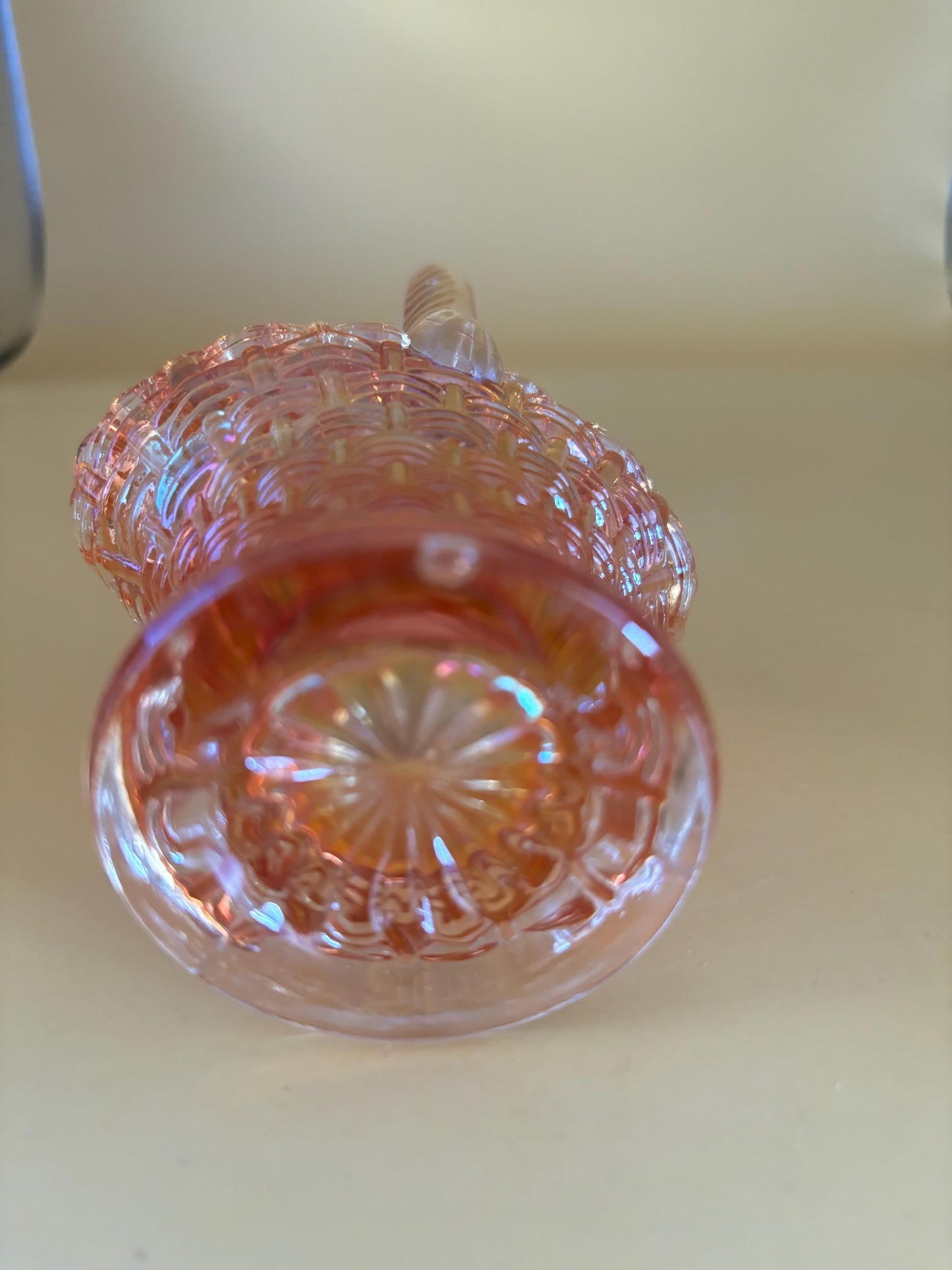 Vintage Dugan Amber Carnival Glass Basket with Handle Basket Weave Lover Antiques and Vintage