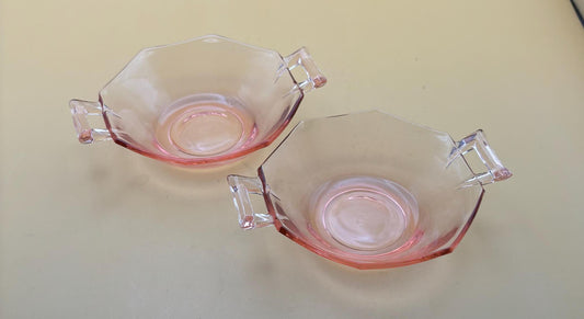 Antique Heisey Pink Glass Small Nut or Candy Dishes Set of 2 Pink Glass with Handles Lover Antiques and Vintage