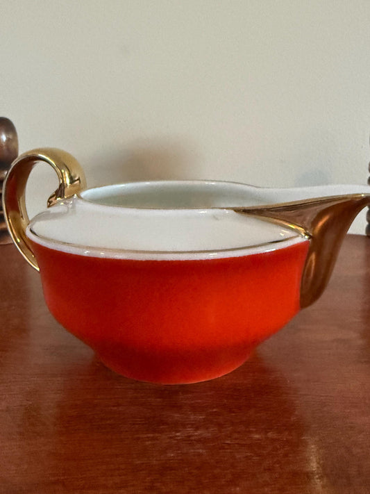 Vintage Elegant Porcelain Orange and 22K Gold Trimmed Creamer Cup Made in Portugal Lover Antiques and Vintage