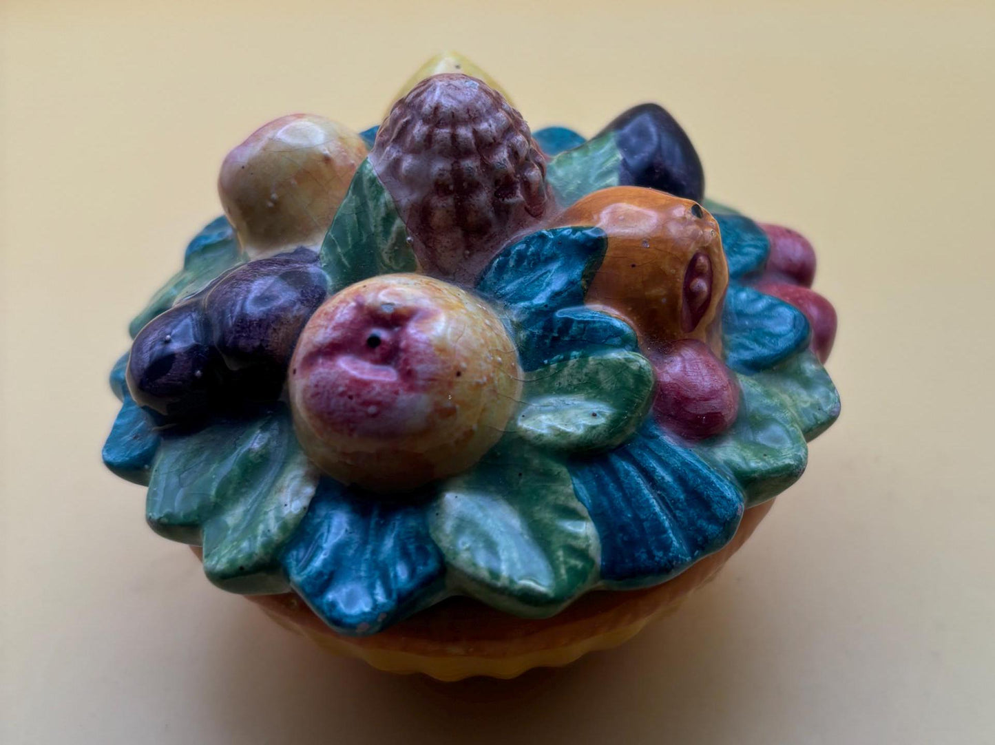 Vintage Italy Majolica Trinket Box Fruit Basket Hand-Painted SACA 315 Lover Antiques and Vintage