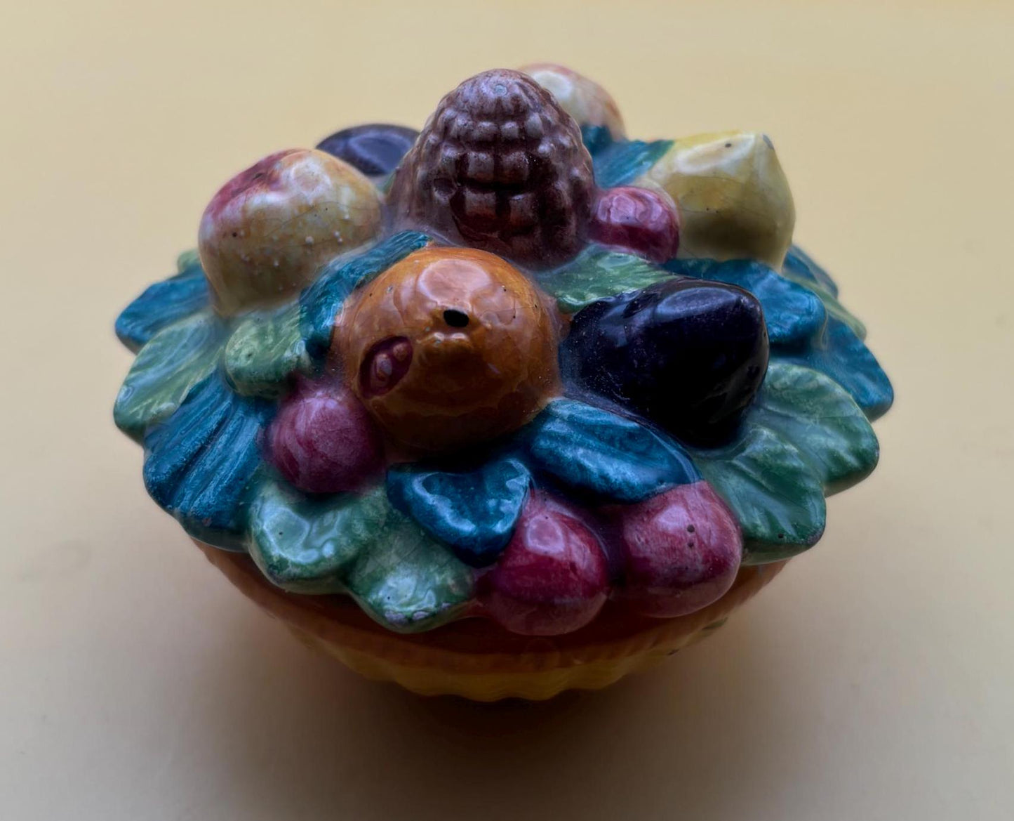 Vintage Italy Majolica Trinket Box Fruit Basket Hand-Painted SACA 315 Lover Antiques and Vintage
