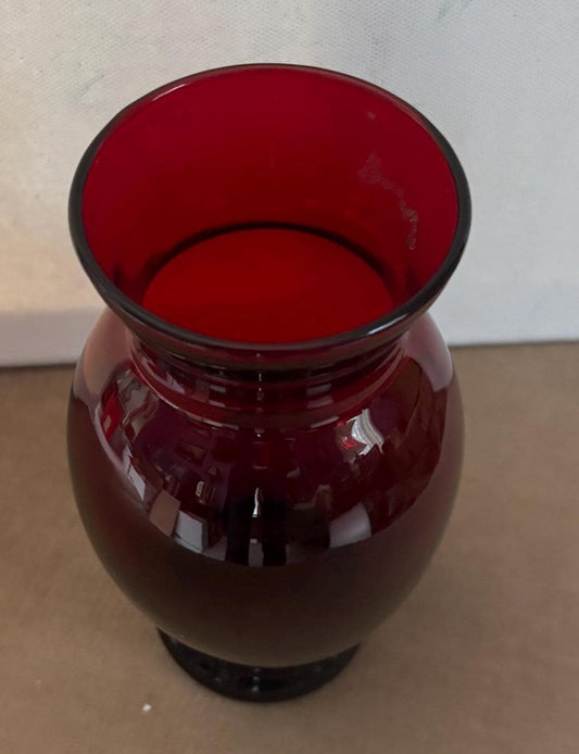 Vintage Ruby Red Glass Vase With Curvy and Fluted Top Lover Antiques and Vintage