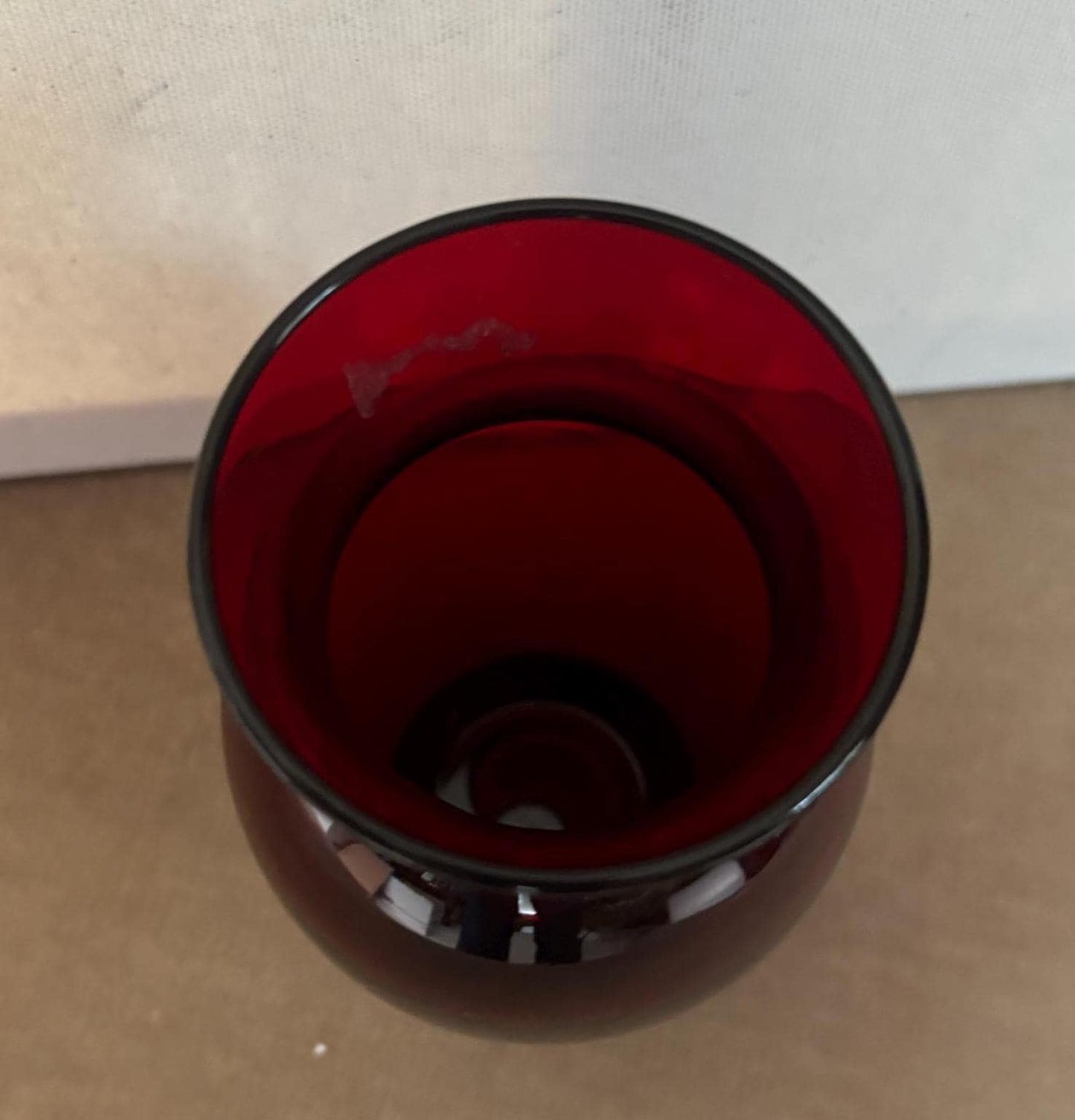 Vintage Ruby Red Glass Vase With Curvy and Fluted Top Lover Antiques and Vintage