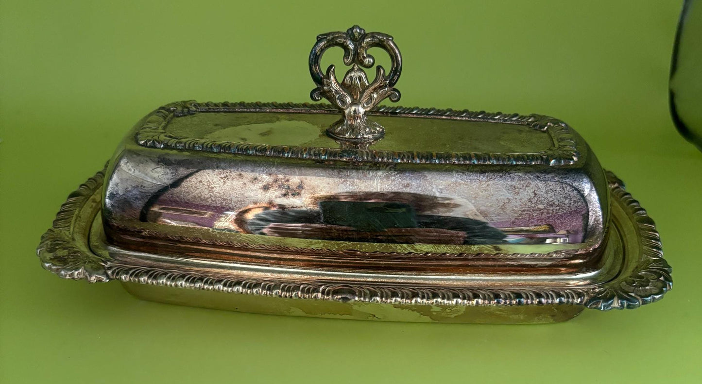 Vintage National Silver on Copper Covered Butter Liner Dish Number 1095 Lover Antiques and Vintage