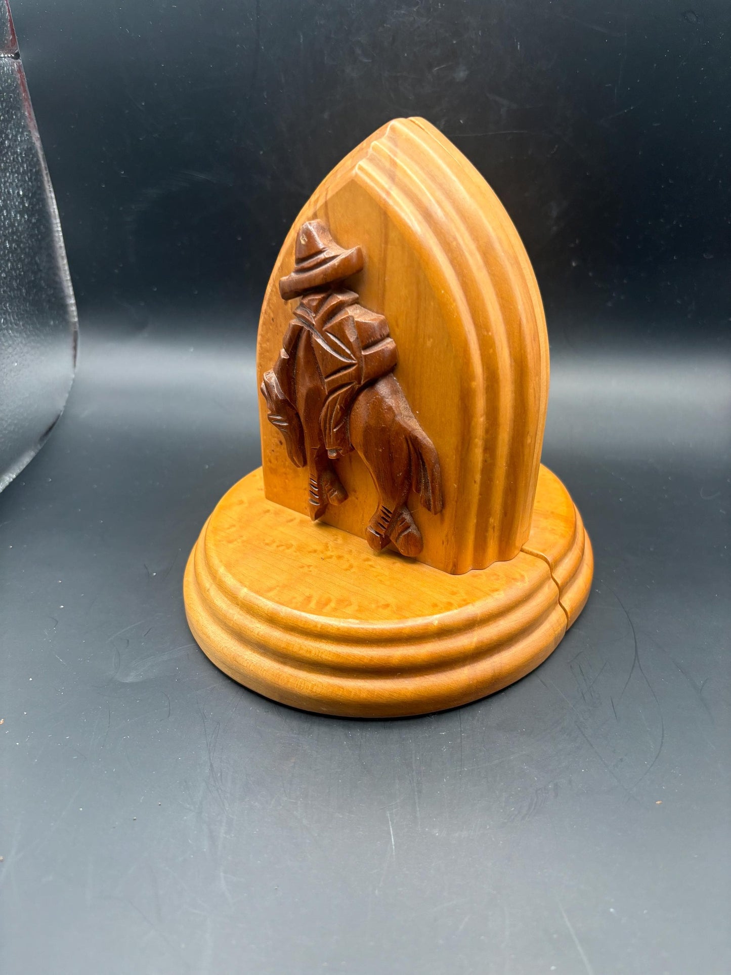 Vintage Blecher Hand Carved Horse and Cowboy Maple Wood Matching Bookends Lover Antiques and Vintage