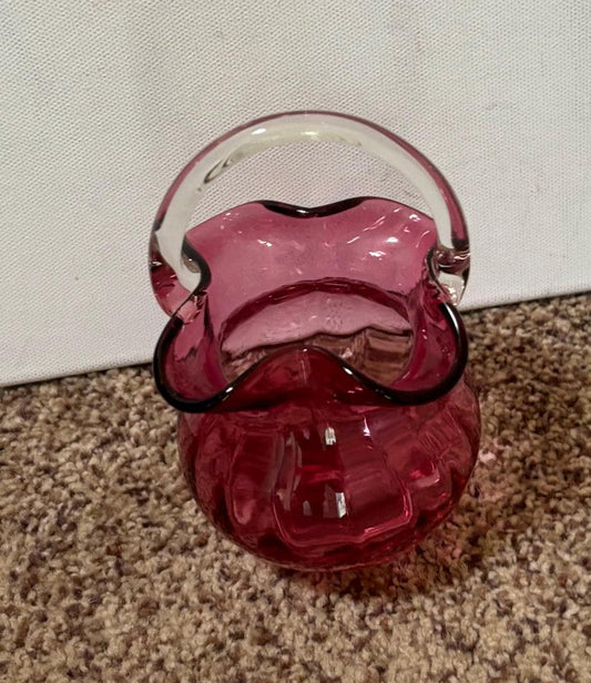 Vintage Fenton Cranberry Ruffled Basket Pink Glass Vase Art Glass Home Decor Lover Antiques and Vintage