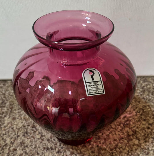 Vintage Pilgrim Cranberry Glass Vase Pink Glass Pink Rose Vase Art Glass Pilgrim Glass Fenton Glass Art Lover Antiques and Vintage