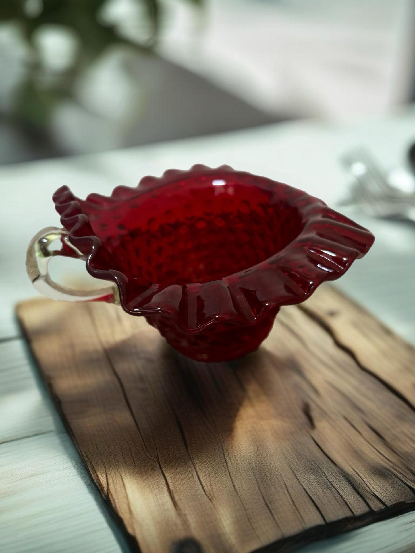 Vintage Fenton Ruby Red Hobnail Bowl with Handle Dish Lover Antiques and Vintage
