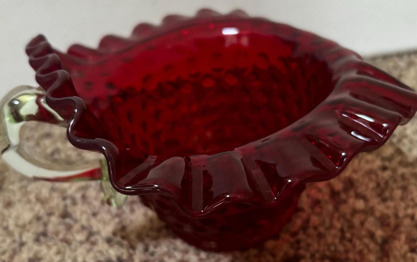 Vintage Fenton Ruby Red Hobnail Bowl with Handle Dish Lover Antiques and Vintage