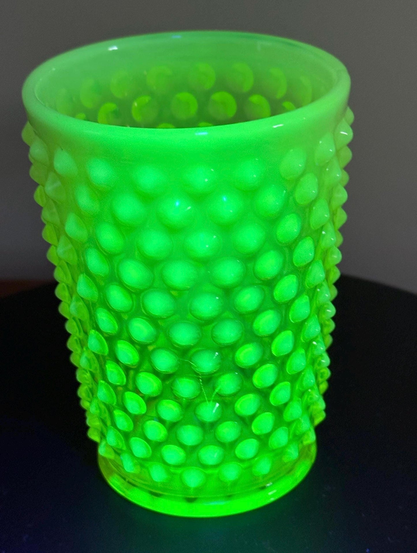 Vintage Fenton Vaseline Hobnail Glass Tumbler Cup Uranium Glass Lover Antiques and Vintage