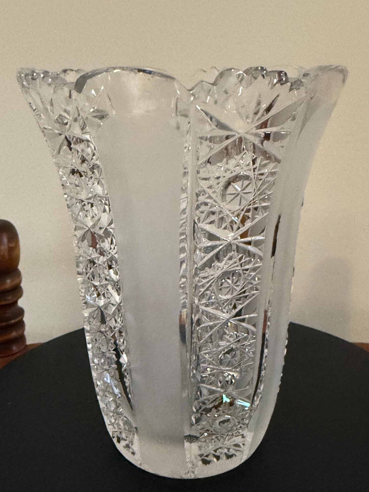 Antique Bohemia Crystal Cut Glass with Frosted Glass Vase Lover Antiques and Vintage
