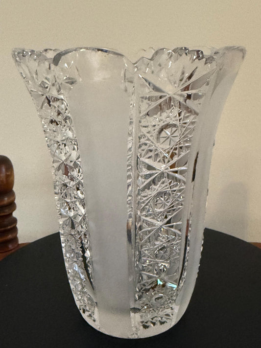 Antique Bohemia Crystal Cut Glass with Frosted Glass Vase Lover Antiques and Vintage