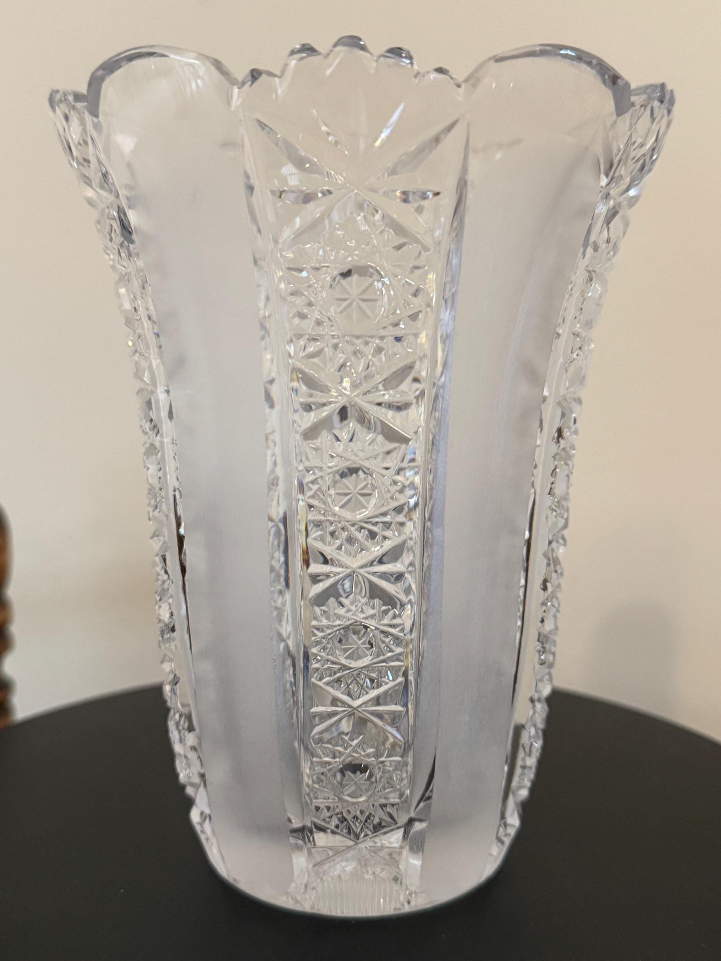 Antique Bohemia Crystal Cut Glass with Frosted Glass Vase Lover Antiques and Vintage
