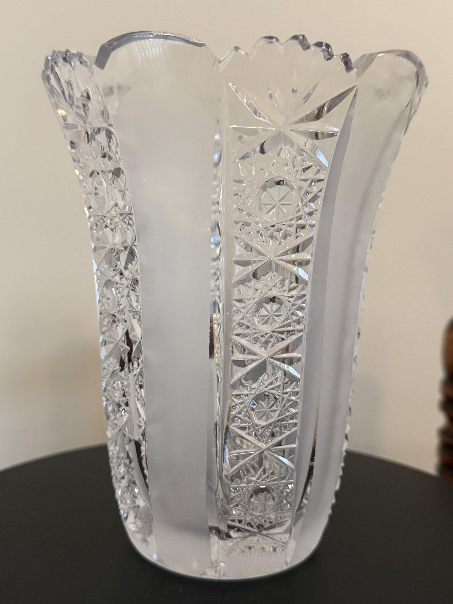Antique Bohemia Crystal Cut Glass with Frosted Glass Vase Lover Antiques and Vintage