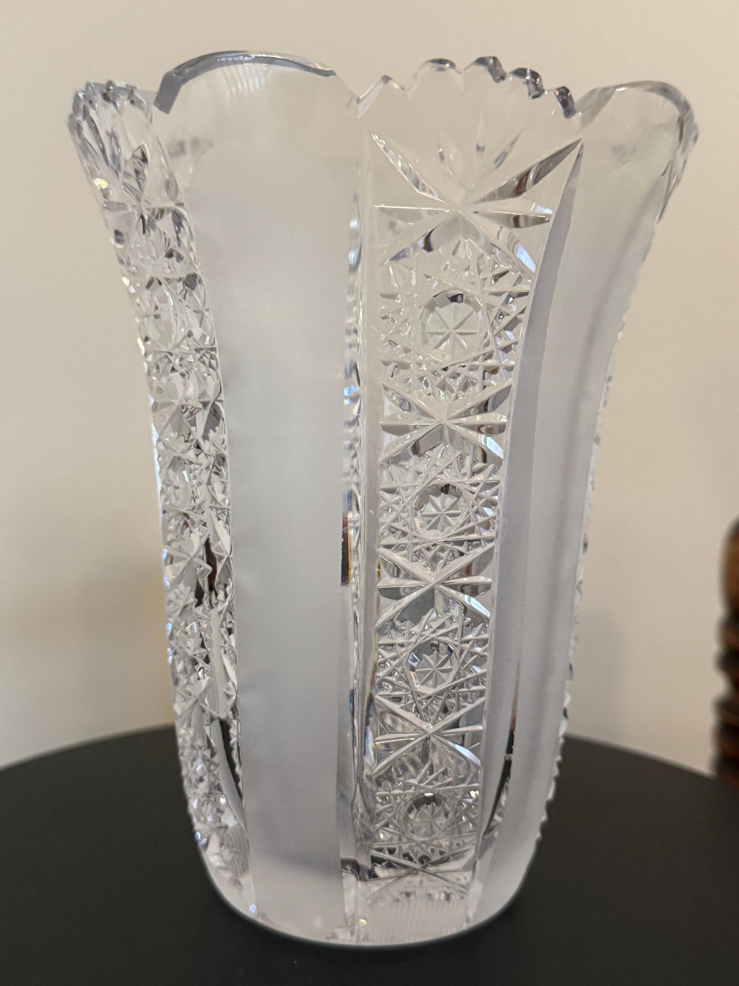 Antique Bohemia Crystal Cut Glass with Frosted Glass Vase Lover Antiques and Vintage