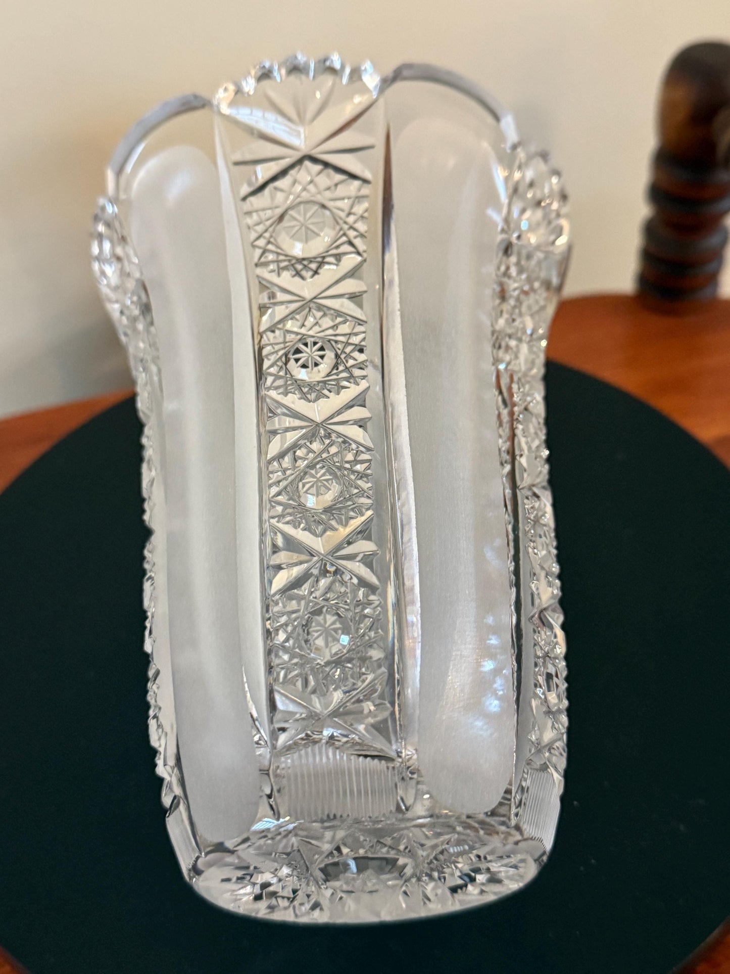 Antique Bohemia Crystal Cut Glass with Frosted Glass Vase Lover Antiques and Vintage
