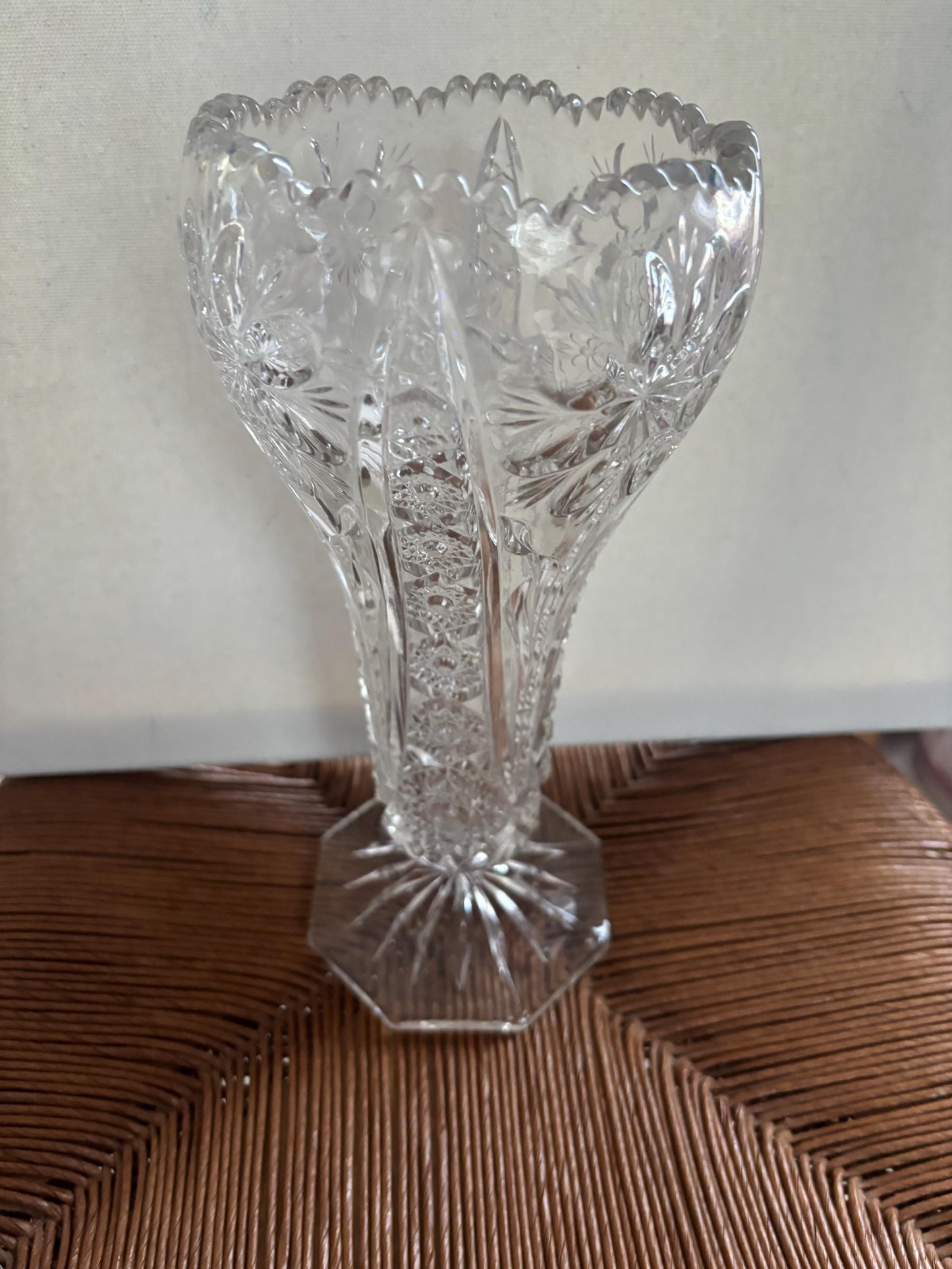 Antique Bohemia Crystal Cut Glass Footed Sawtooth Vase Lover Antiques and Vintage