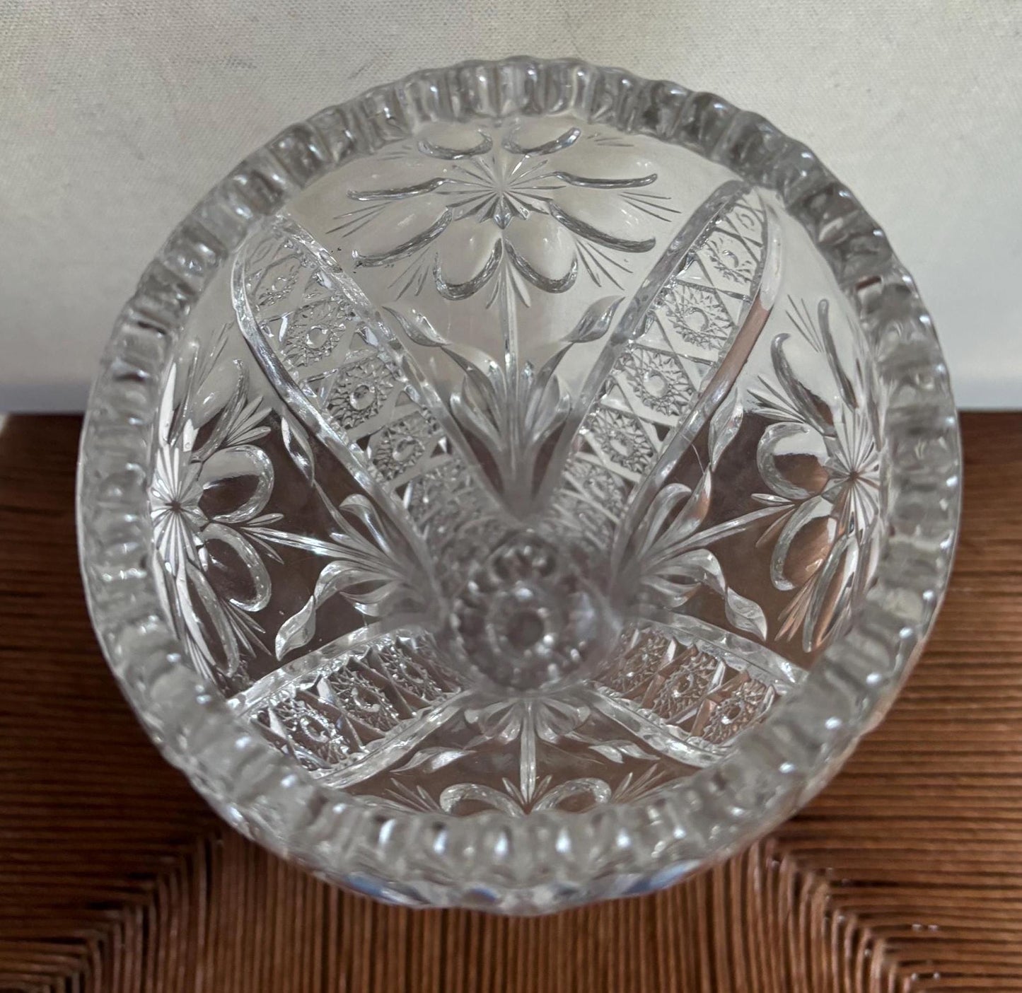 Antique Bohemia Crystal Cut Glass Footed Sawtooth Vase Lover Antiques and Vintage