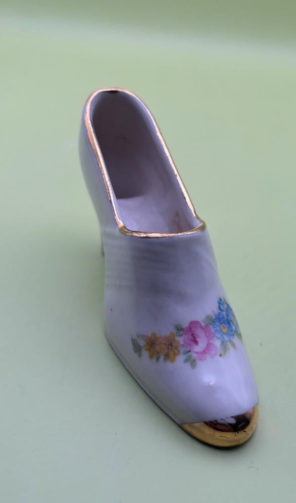 Vintage Porcelain Shoe Hand Painted with Flowers Lover Antiques and Vintage